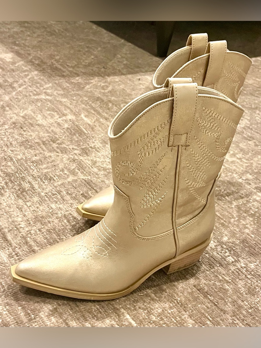 Zahara SHU SHOP Girls Western Cowboy Boots Metallic Gold Ivory Cowgirl Youth 2